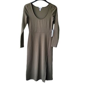 Leith Army Green Midi Side Slit Dress